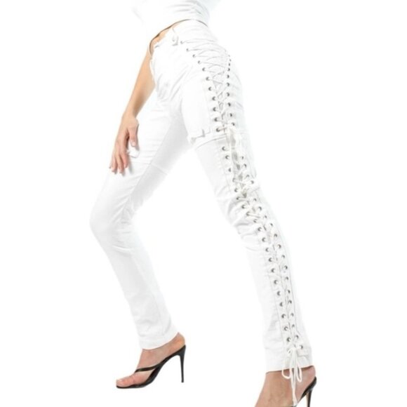 I.AM.GIA Holly Pant Lace Up Side Grommet Detail Cotton Stretch White Medium - Picture 3 of 15